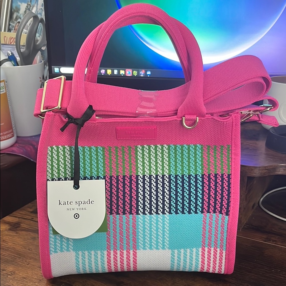 Kate Spade x Target Plaid Pink and Plaid Knit Crossbody Bag